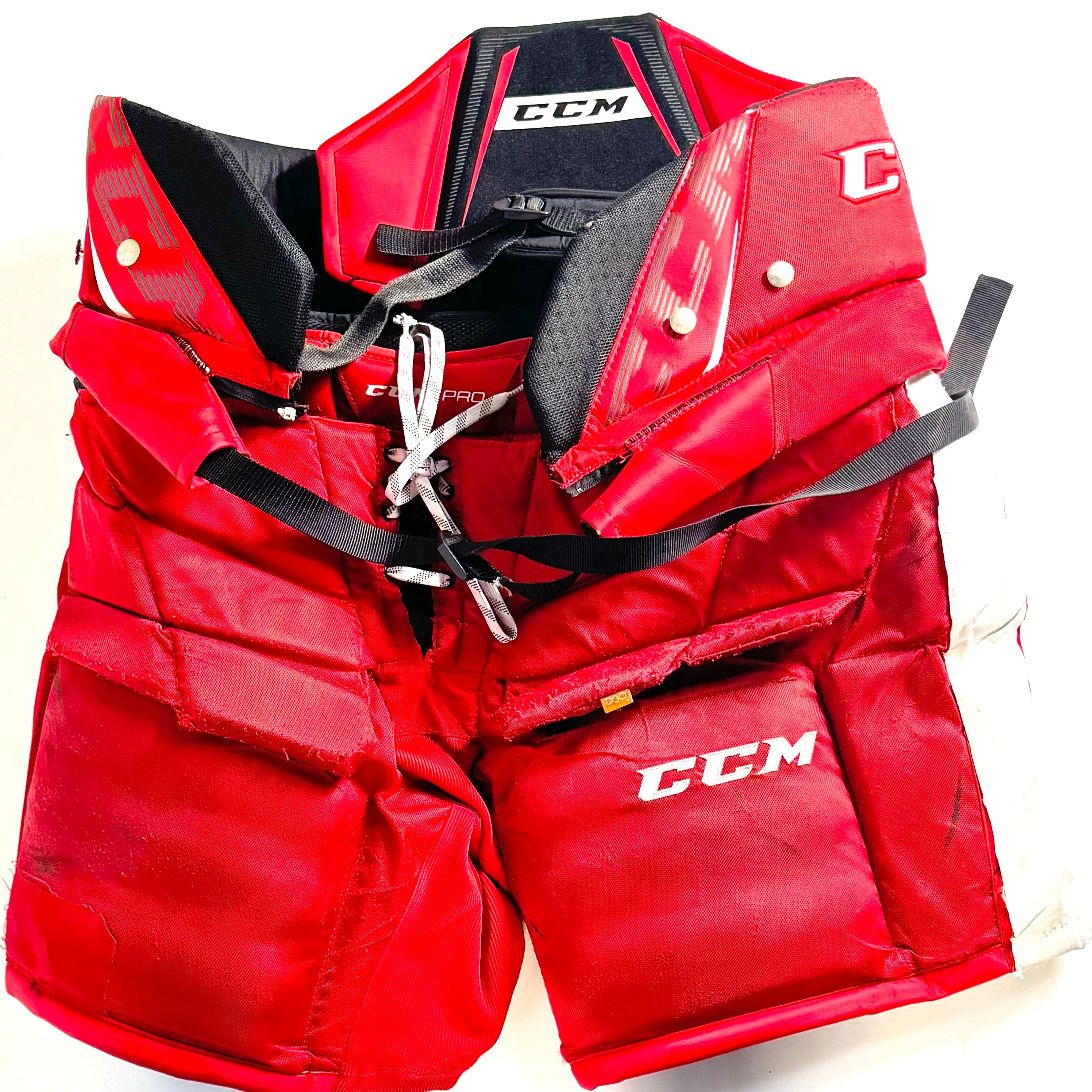 CCM HPGPRO - Pantalon de gardien de but d'occasion de la Ligue de l'Ontario (rouge/blanc)